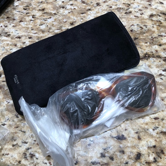 Celine 52MM Dark Havana Classic Tortoise Shell Logo Temple Designer Sunglasses - Picture 2 of 7